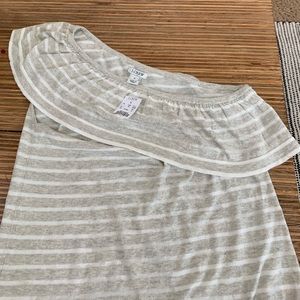 J.Crew white and grey stripped ruffle shirt